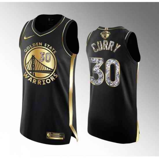 Men's Golden State Warriors #30 Stephen Curry Black Gold Diamond Jersey